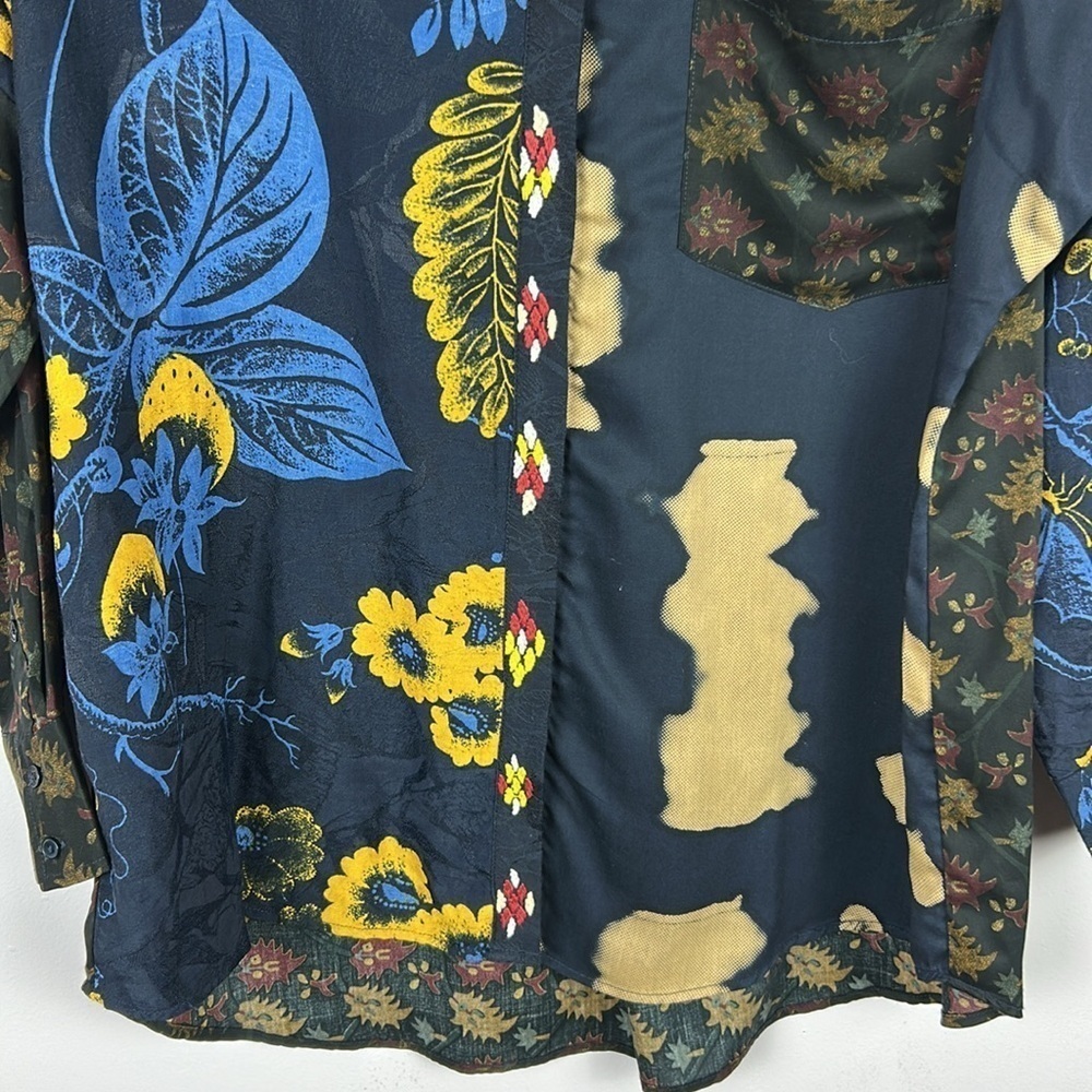 Desigual Vardar Artsy Embroidered Long Sleeve Button Down Shirt Medium Blue - Picture 4 of 13
